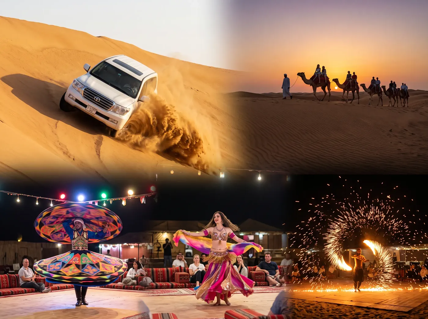 Evening desert safari camp in Dubai with quad biking