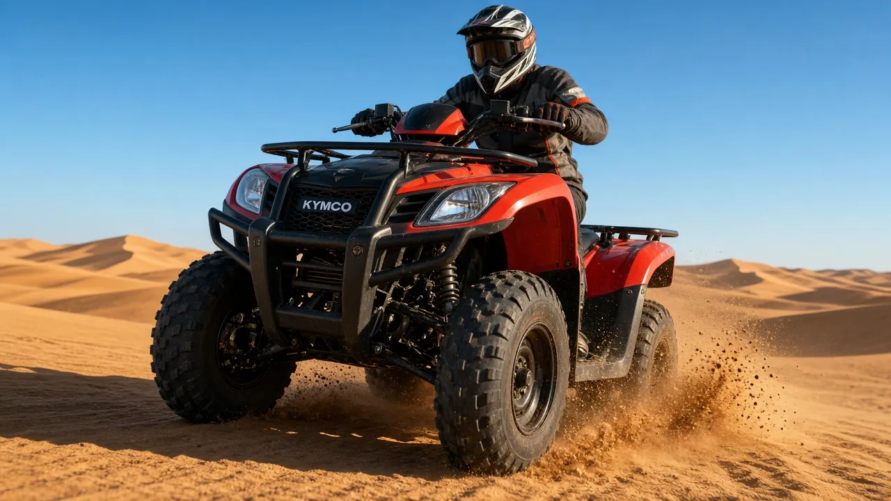 Kymco MXU 300 beginner quad bike on Dubai desert dunes