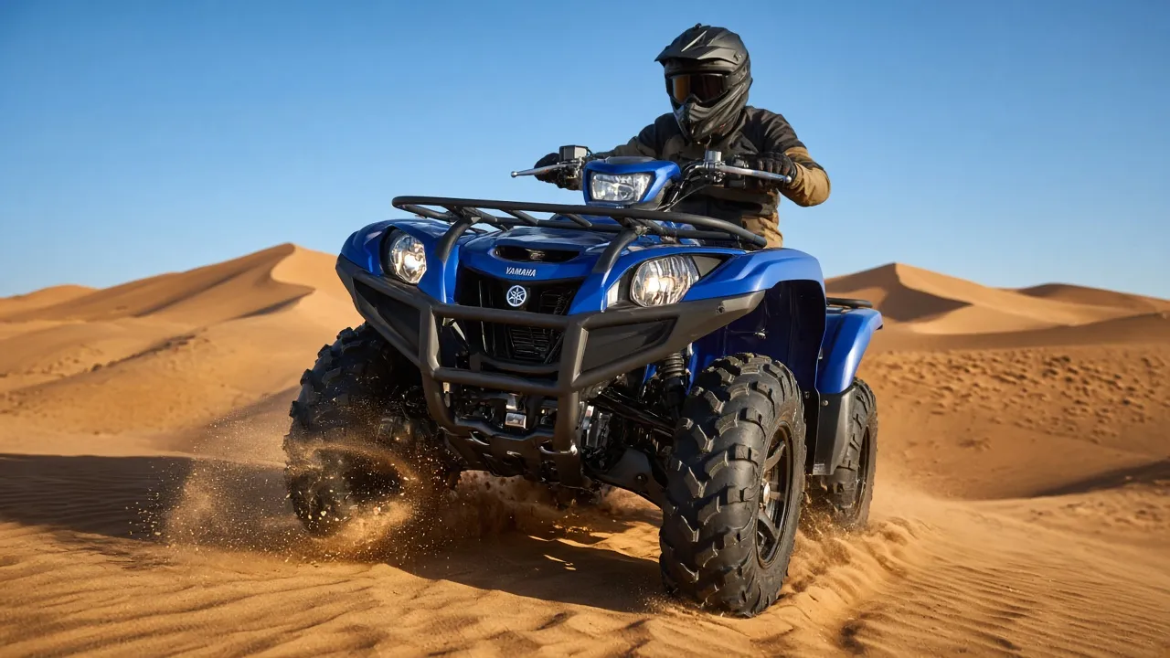 Yamaha Grizzly 700 quad bike in Lahbab red dunes, Dubai